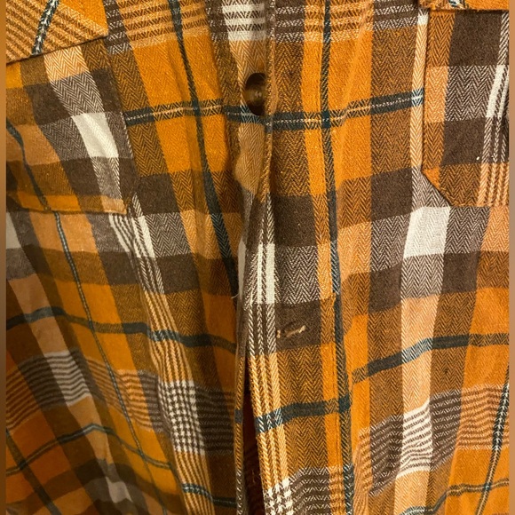 Orange and Brown Plaid Flannel Button-up Shirt - Picture 5 of 5